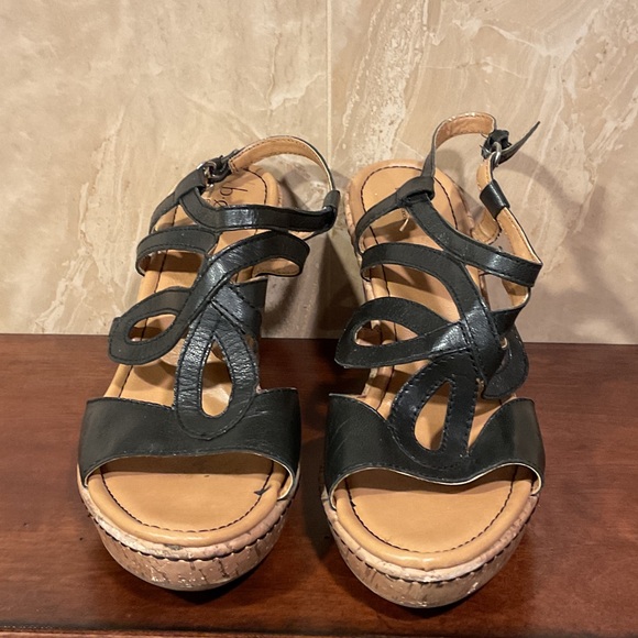boc Black Strappy Cork Wedges, Size 10 - Picture 3 of 14